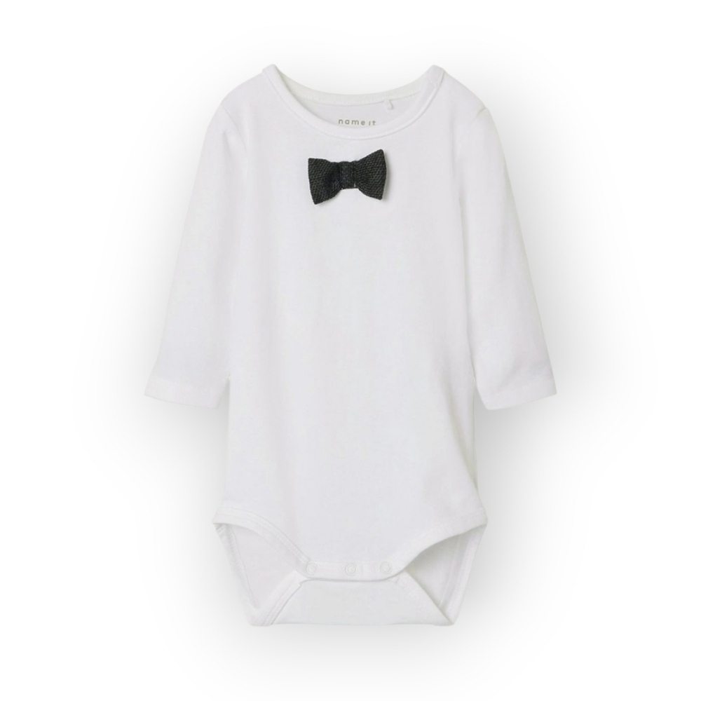NWT Name It White Long Sleeve Heather Bow Tie Bodysuit ~sz 9M